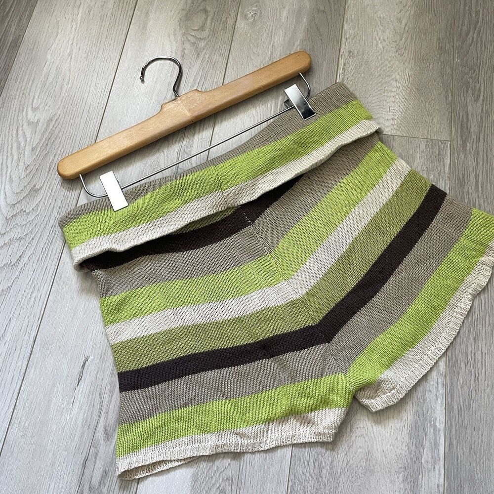 Outcast Striped Shorts foldover knit womens Green Brown small medium loungewear - Picture 5 of 6